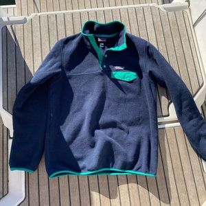 Patagonia Synchilla Blue with Green trim fleece.